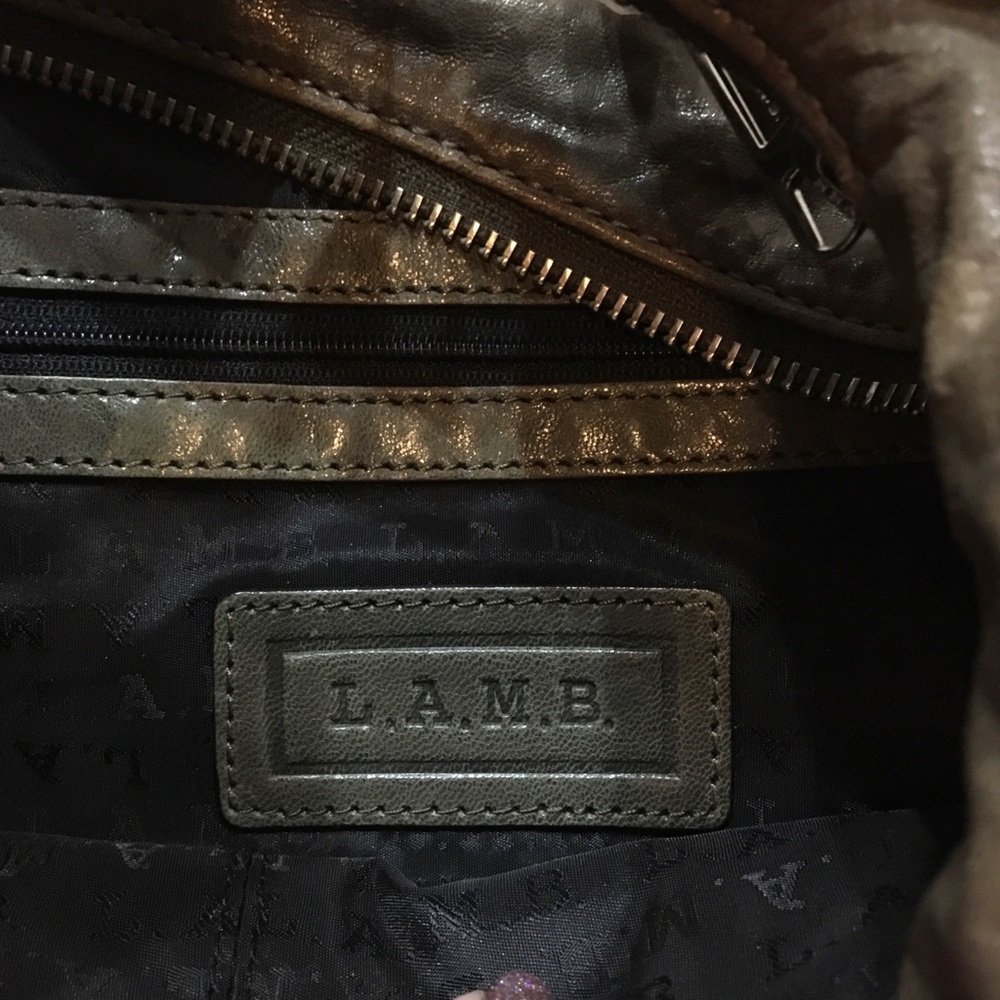 L.A.M.B Taupe Leather Saddle Hobo Purse Hand Bag - Picture 10 of 14